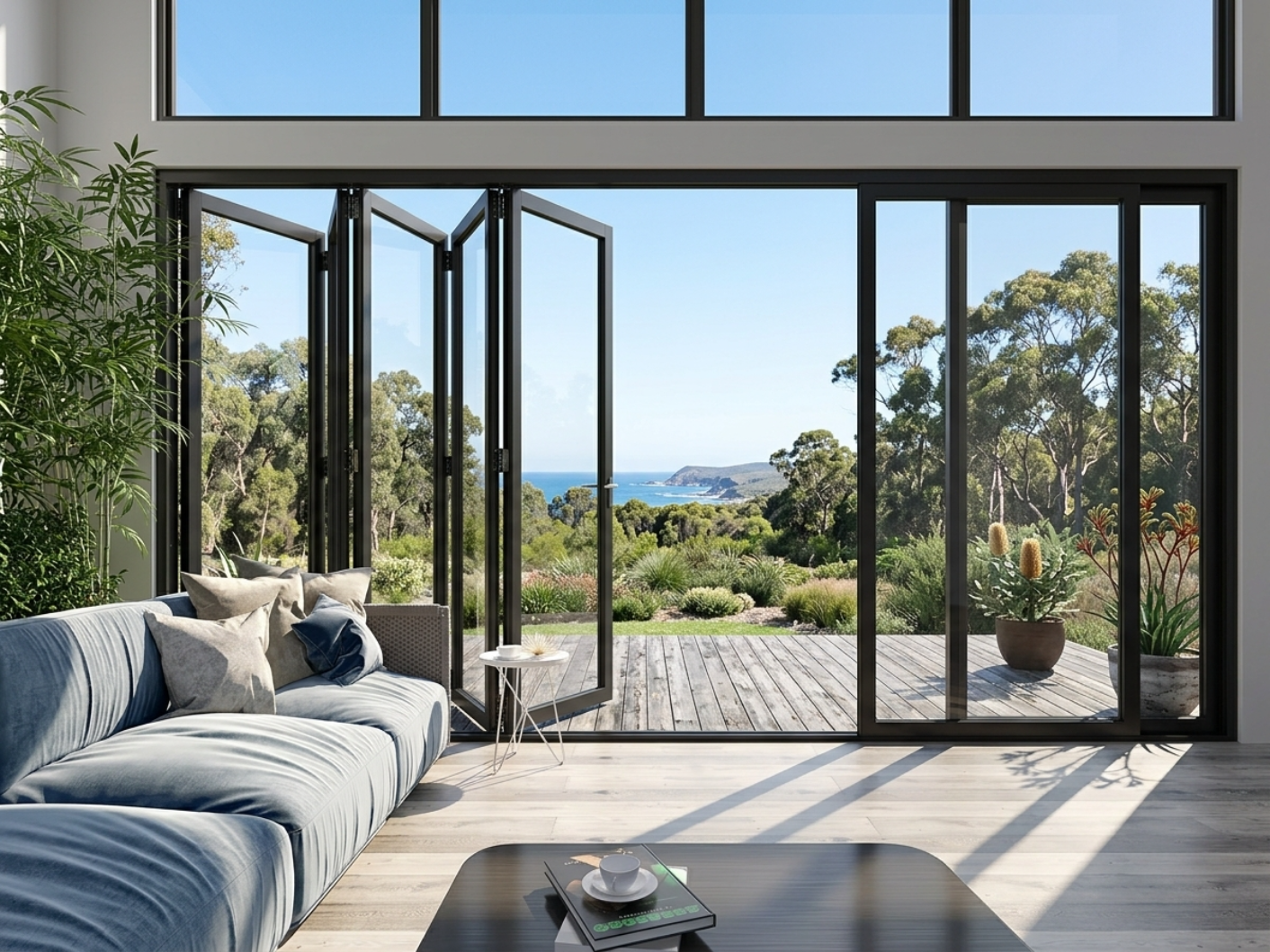 Aluminium doors opening onto an outdoor living space