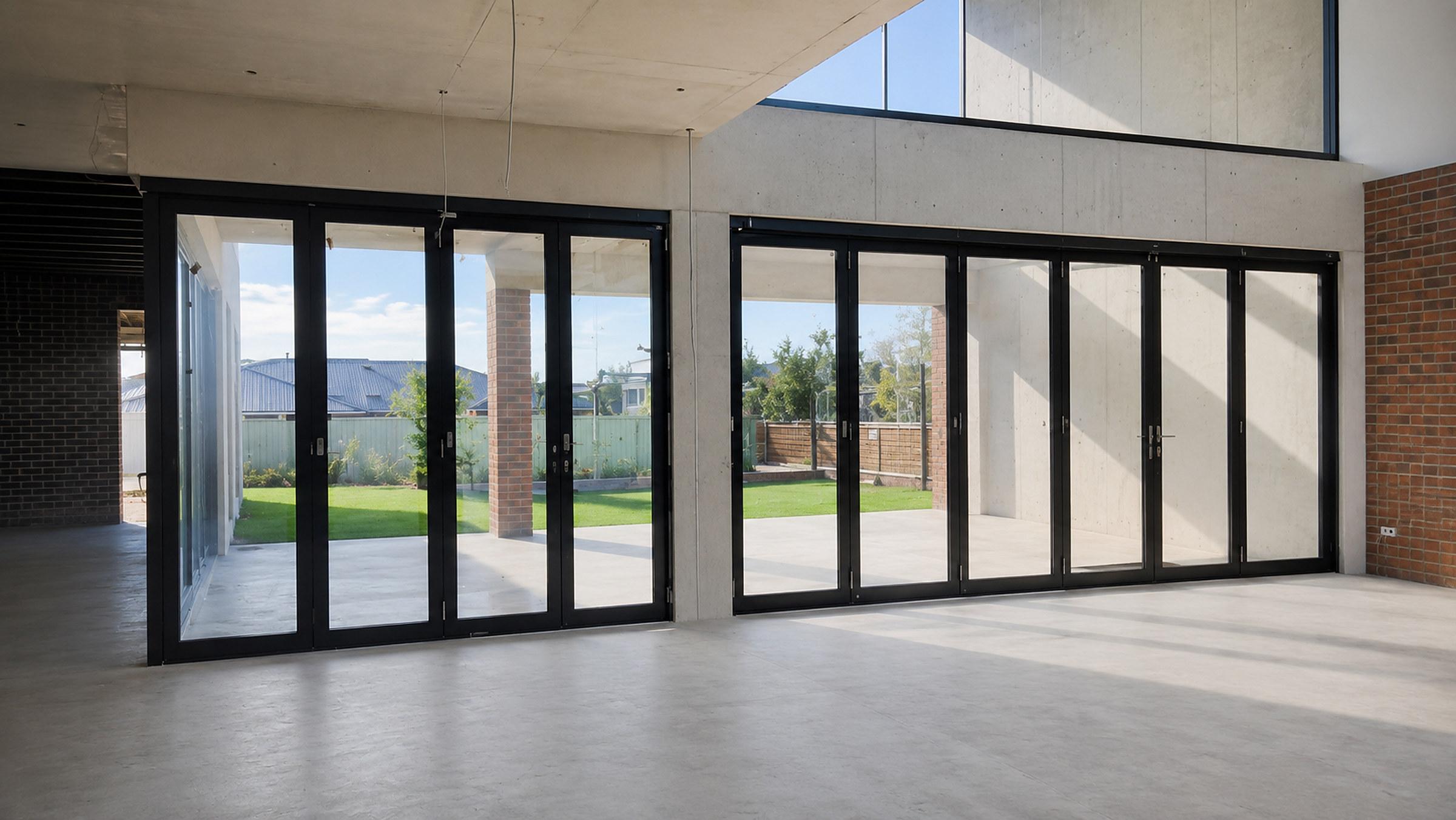 Two runs of bi-fold doors across the rear of an open living space